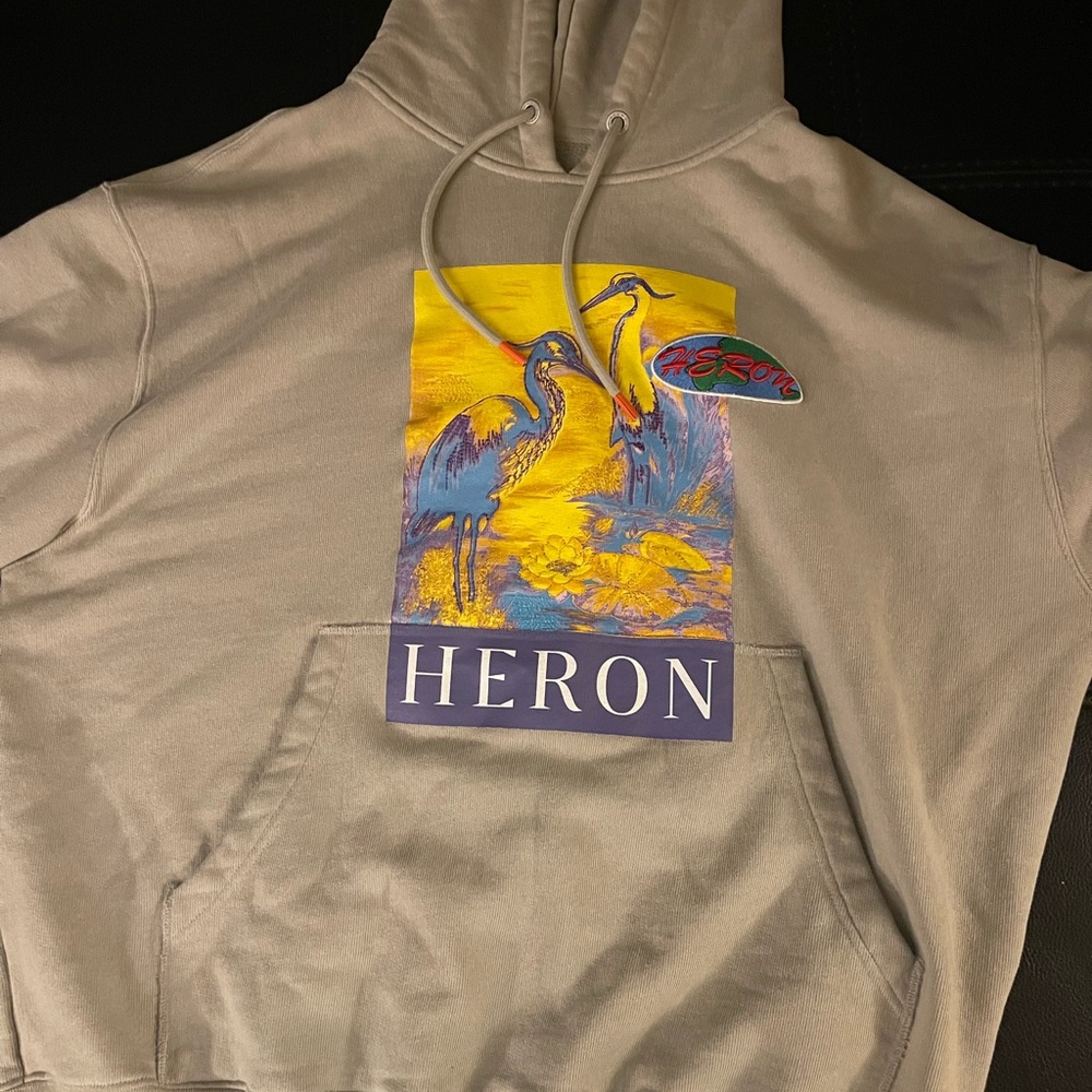 Heron Gray Hoodie with Colorful Graphic